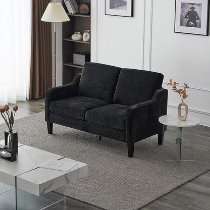 VINGLI Mid-Century Modern Loveseat Sofa Couch, Living Room 53" Love Seat 2 Seater Upholstered Comfy Couches with Scooped Armrest for Small Spaces, Dorm, Bedroom, Apartment, Office (Black)