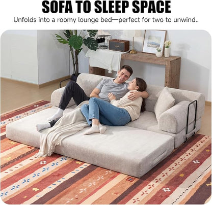 78.84" Boneless Couch with Memory Foam, Corduroy Convertible Loveseat for Apartment Living Room, Floor Sofa Bed,1200 lb, Vacuum Packed Couch in a Box, Light Camel