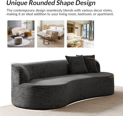95" Modern Curved Compressed Sofa, All-Foam 3-Seater Cloud Couch with 2 Pillows, No Assembly Required Boneless Sofas for Living Room, Charcoal