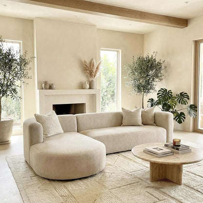 Acanva Luxury Modern Tight Curved Back Velvet Sofa, Minimalist Style Comfy Couch for Living Room Apartment, L-Shaped Sectional with Left Chaise, Cream