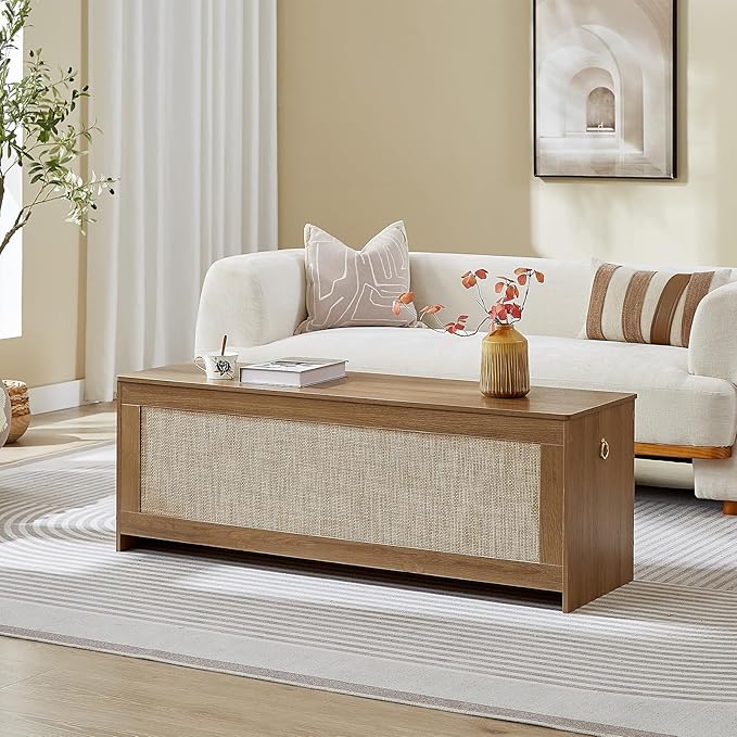 51.2" Storage Chest Extra Large,Storage Bench with 2 Safety Hinges,Wooden Shoe Bench,51.2x15.7x18.3 Inch,Easy Assembly,Storage Bench for Bedroom,Living Room,entryway(Cherry Brown)