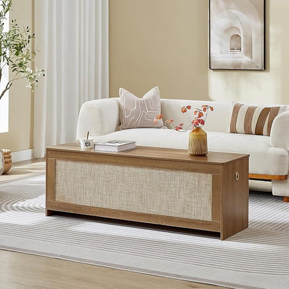 51.2" Storage Chest Extra Large,Storage Bench with 2 Safety Hinges,Wooden Shoe Bench,51.2x15.7x18.3 Inch,Easy Assembly,Storage Bench for Bedroom,Living Room,entryway(Cherry Brown)