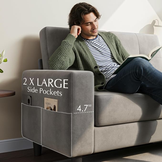 Loveseat Sofa丨53 inch Love Seat Small Couch for Small Space 丨7.5” Thick Seat Cushion Sofas for Bedroom丨Chenille Mini Couch for Apartment Light Grey