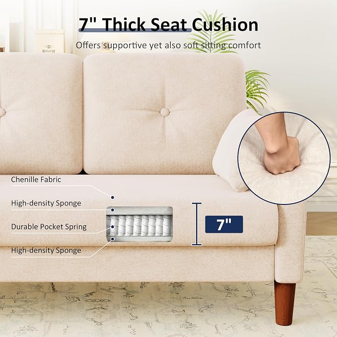 Vipbear 48" Loveseat Sofa,Modern Small Couches for Small Spaces,Beige Chenille Love Seat Couch for Living Room,Bedroom,Apartment,Office,Deep Seat,Throw Pillow,Side Pockets,Square Armrest