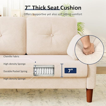 Vipbear 48" Loveseat Sofa,Modern Small Couches for Small Spaces,Beige Chenille Love Seat Couch for Living Room,Bedroom,Apartment,Office,Deep Seat,Throw Pillow,Side Pockets,Square Armrest