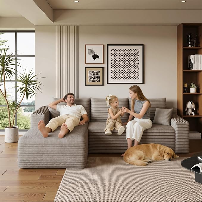 AUGOP 96" Sectional Couches for Living Room Modern Modular Sofa with L-Shape Couchs Upholstered Boneless Couch Deep Seat Sectional Couch with Chaise (Camel, 96" Left Facing Chaise+2Seaters)