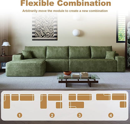 AUGOP 136" Sectional Couches for Living Room Modern Modular Sofa with L-Shape Couchs Upholstered Boneless Couch Deep Seat Sectional Couch with Chaise (Green, Left Facing Chaise+3Seaters)