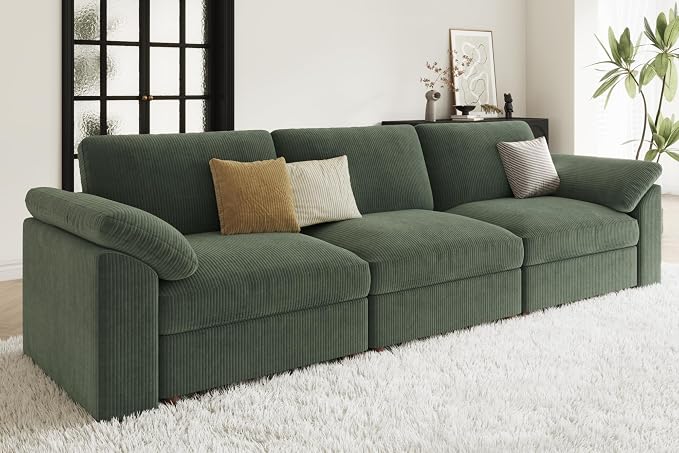 EASE MOOSE Oversized Sectional Modular Sofa, Comfty 3 Seat Cloud Couch, Modern Deep Seat Sectional for Living Room,Green