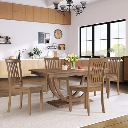 COLAMY Wooden Dining Chairs Set of 4, Solid Rubberwood Kitchen & Dining Room Chairs, Farmhouse Rustic Side Chairs for Dining Table, Anti-Slip Protection, Classic Windsor Style Seating, Light Brown
