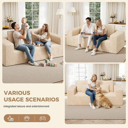 Luxanimarion 80'' Modern Cloud Loveseat Sofa, No Assembly Required Deep Seat Comfy Small Couches Includes 2 pcs Pillows for Living Room, Bedroom, Apartment(Khaki)