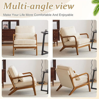 VINGLI Upgraded Premium Corduroy Accent Chairs Set of 2,Upholstered Arm Chair,Solid Wood Comfy Reading Chair with Pillow, Mid Century Modern Chairs for Living Room,Bedroom,Beige