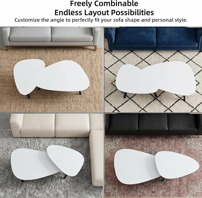 Nesting Coffee Table Set of 2-Mid Century Moder Coffee Table | Guitar Pick Stacking Tables with Solid Wood Legs,Small Coffee Tables for Small spaces,Living Room,Balcony
