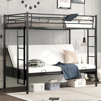 Bellemave Twin Over Futon bunk Bed, loft Bed with futon, Twin Over Full Futon bunk beds, No Box Spring Needed, Black
