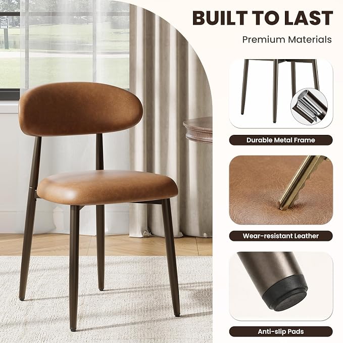 MALOL Dining Chairs Set of 4, Upholstered Kitchen & Dining Room Chairs with Curved Back and Bronze Metal Legs, Comfortable Modern Dining Side Chairs for Dining Room, Kitchen, Brown