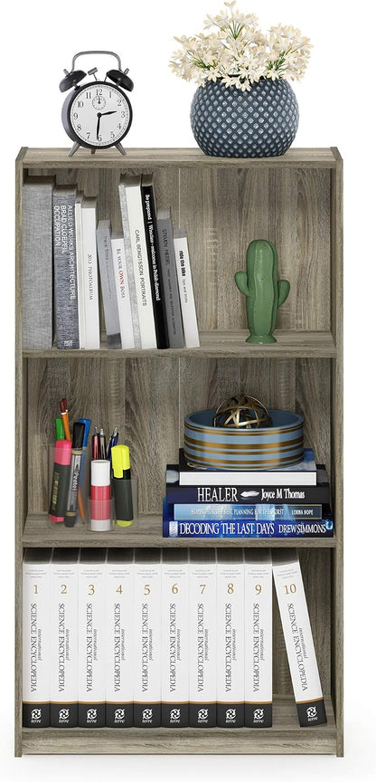 Furinno BASIC Book Shelf, 3-Tier Modern Bookshelf, Bookcase with Open Shelves, 9.3 x 21.8 x 39.5, for Living Room, Bedroom, Home Office, Sonoma Oak