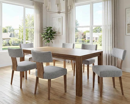 RIVOVA Mid Century Modern Dining Chairs Set of 4, Farmhouse Linen Fabric Upholstered Dining Room Chairs Kitchen Chairs with Curved Backrest Wood Legs, Grey