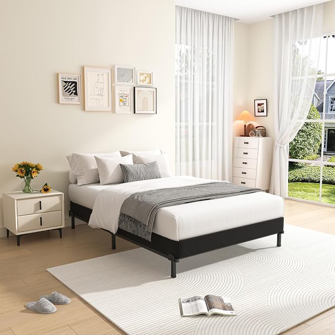 MAF 5 Inch Twin Box Spring, Low Profile Box Spring Twin Size 3500 lbs Black Heavy Duty Metal Mattress Foundation with BoxSpring Cover, No Squeaky, Easy Assembly