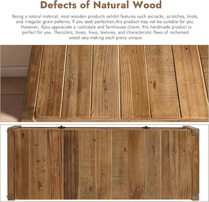 Wnutress 31.3" Reclaimed Solid Wood Benches with 2 Drawers & Slatted Storage Shelf, Rustic Farmhouse Long Entryway Bench Seat for Indoor, End of Bed, Living Room, Hallway, Natural Finsh