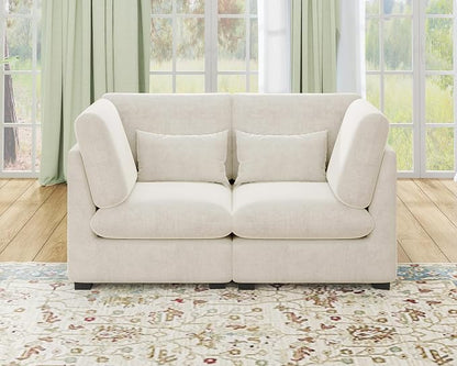 77" Oversized Chenille Couch Modular Sectional Sofa, Washable Cloud Couch Sectional, 2 Seater Sectional Couches for Living Room, Fully Cover Removable, Loveseat Sofa, Chenille, White