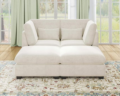 77" Oversized Chenille Couch Modular Sectional Sofa, Washable Cloud Couch Sectional with 2 Ottoman, 4 Seater Sectional Couches for Living Room, Fully Cover Removable, Chaise Lounge, Chenille, White