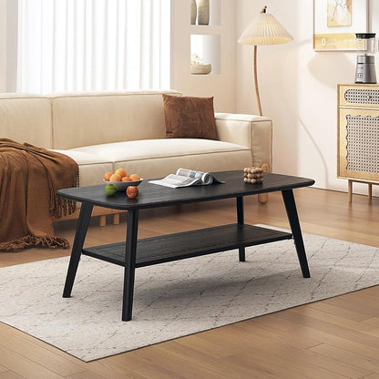 Coffee Table Small Solid Wood Center Table Mid Century Vintage Living Room Coffee Table, (Black 47.24 Inch)