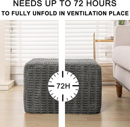 Asuprui Round Square Pouf Ottoman Foot Rest – Lightweight Modern Footstool with Plush Foam Filling, Perfect for Living Room Decor & Cozy Comfort – 20x20x14 Inch Chic Accent Piece (Gray)