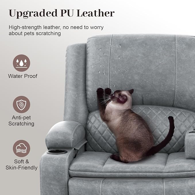 Yolsali Loveseat Recliner Sofa, Manual Reclining Loveseat with Removable Armrest, PU Leather Double Recliner for RV with 2-Tier Cushions, USB Charging Ports, Cup Holders - Gray PU