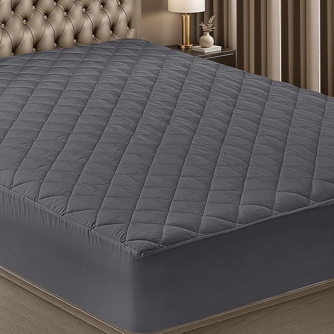 Quilted Fitted Mattress Pad, Twin Mattress Protector Topper with Deep Pocket Stretches up to 16 Inches, Machine Washable Mattress Cover by Utopia Bedding (Grey)