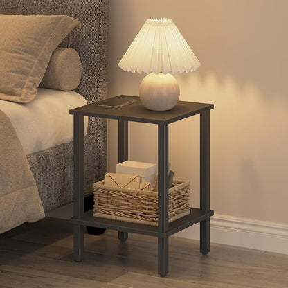 TUTOTAK End Table, Side Table, Nightstand, 2-Tier Storage Shelf, Sofa Side Table for Small Space, Living Room, Bed Room Black TB01BK034