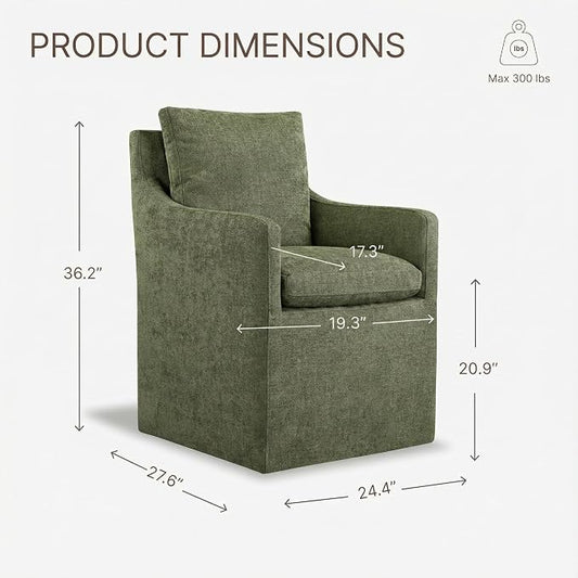 KISLOT Upholstered Dining Chairs with Casters, No Assembly Modern Accent Armchair with Rollers for Dining Room, Bedroom, Living Room, Reading Room, Already Assembled, Green, 2 Box