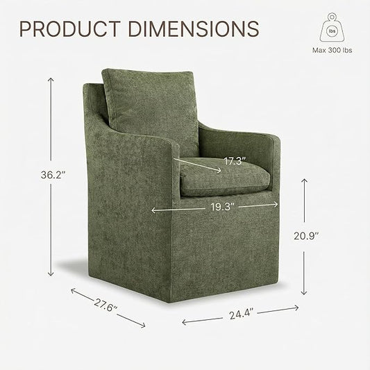 KISLOT Upholstered Dining Chairs with Casters, No Assembly Modern Accent Armchair with Rollers for Dining Room, Bedroom, Living Room, Reading Room, Already Assembled, Green, 4 Box