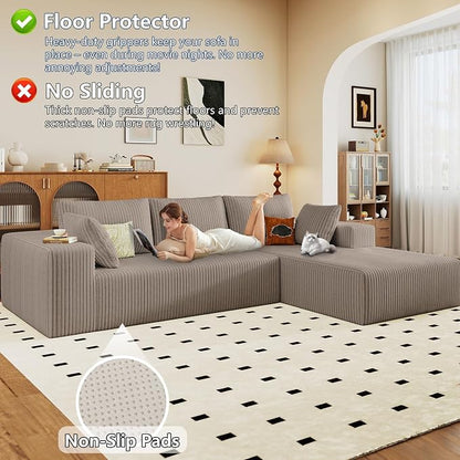96" Modular Sectional Sofa, Modern Corduroy Cloud Couch with Deep Seat, Boneless Couch Upholstered 3-Seater L-Shaped Sofa for Living Room, No Assembly Required (Camel, Right-Facing Chaise)