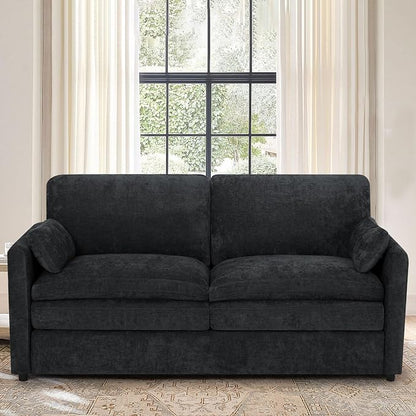 69” Chenille Love seat Sofa w/Arm Pillows, Upholstered 2 Seater Sofa w/Comfortable Back Cushions, Modern 2 Seats Couch w/High-Density Foam for Living Room, Apartment, Office, Black