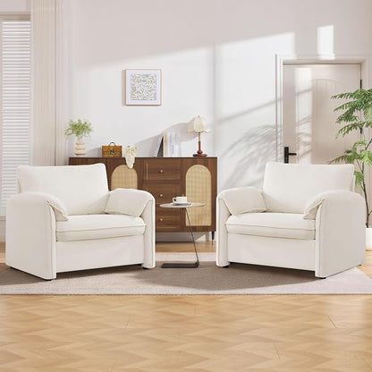 Oversized Accent Chair for Living Room, 41.73" Modern Armchair Set of 2 with Deep Seat, Mid-Century Comfy Reading Chair with Padded Arms, Large Chenille Single Sofa Chairs for Bedroom, Beige