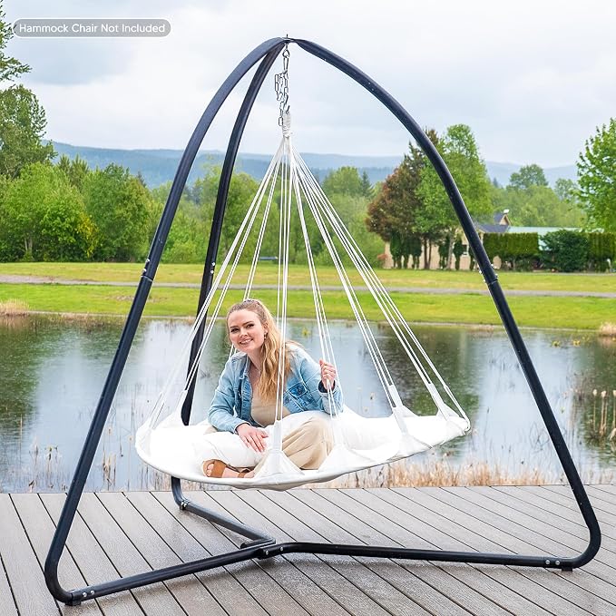 SUNCREAT Tripod Hanging Chair Stand – 400lbs Capacity, Heavy Duty Steel, Rust Resistant, Stable Hammock Frame for Air Porch, Indoor/Outdoor Use – Swing Not Included, Black