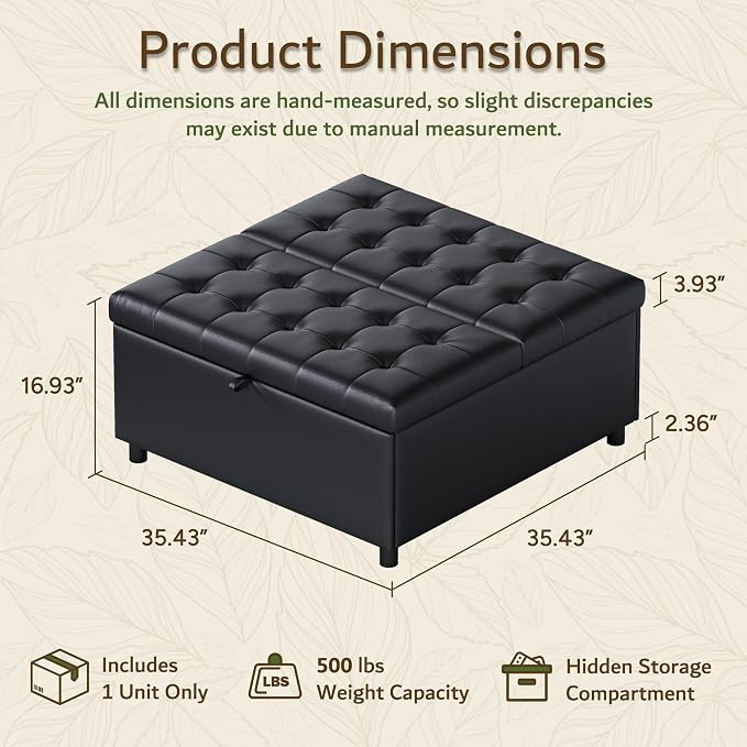 Black Leather 36 Inch Extra Large Lift Top Living Room Storage Ottoman | LINLUX Tufted Upholstered Shoe Storage Entry Bench, Bed Benches For Foot Rest, Lift Footrest For Dorm Bedroom Office