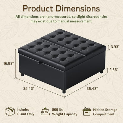 Black Leather 36 Inch Extra Large Lift Top Living Room Storage Ottoman | LINLUX Tufted Upholstered Shoe Storage Entry Bench, Bed Benches For Foot Rest, Lift Footrest For Dorm Bedroom Office