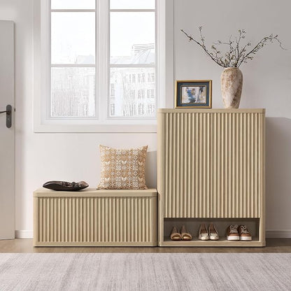 SICOTAS Storage Bench 40.2" Wide Shoe Bench with Lift Top Large Wooden Storage Chest Trunk Modern Blanket Chest with 2 Safety Hinges & Seating for Bedroom Entryway Living Room Hallway