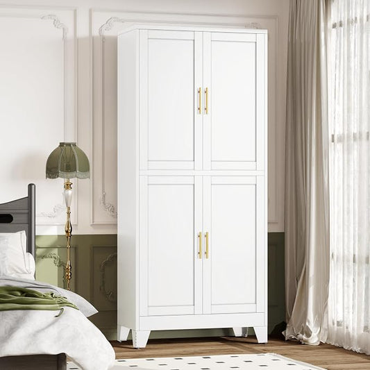 winiowa 75" Tall Kitchen Pantry Cabinet, Metal Storage Cabinet with Doors and Adjustable Shelves, White Freestanding Pantry Cabinet for Kitchen, Dining Room, Living Room, Laundry Room, Bathroom