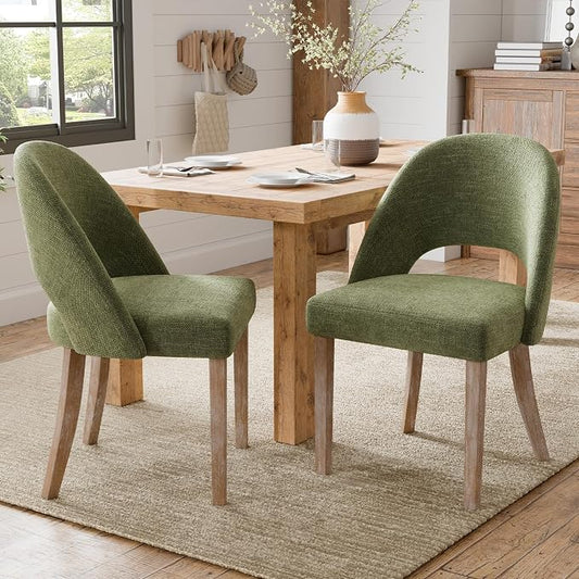 Wooden Dining Chairs Set of 2, Upholstered Modern Chenille Dining Room Chair Kitchen Chairs, Comfy Farmhouse Dinner Chair for Kitchen Dining Room, Green