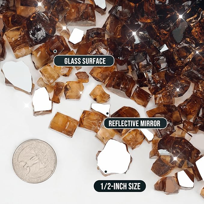 Skyflame 15-Pounds Fire Glass, 1/2-Inch High Luster Copper Reflective Fire Glass for Gas Fireplace, Fire Pit and Landscaping