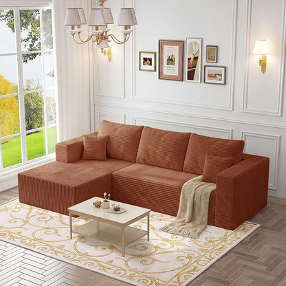 108" Modular Sectional Sofa,L-Shaped Cloud Couch with Deep Seats & Chaise,Convertible 4-in-1 Corduroy Boneless Couches for Living Room,Bedroom,No-Assembly,Brown(Left Facing Chaise)