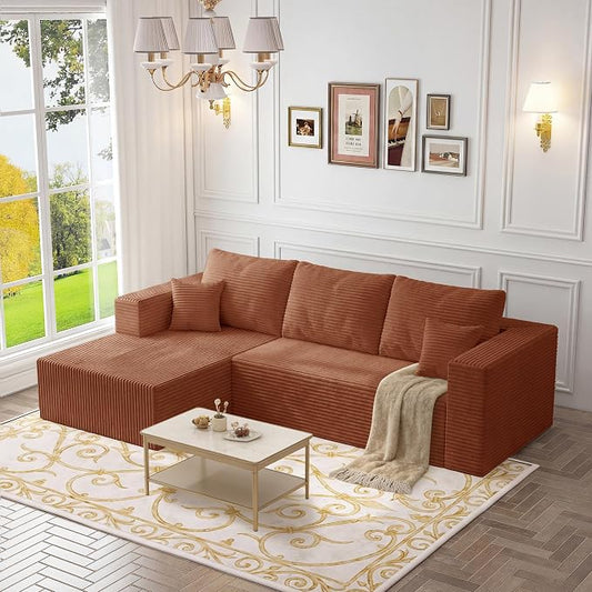 108" Modular Sectional Sofa,L-Shaped Cloud Couch with Deep Seats & Chaise,Convertible 4-in-1 Corduroy Boneless Couches for Living Room,Bedroom,No-Assembly,Brown(Left Facing Chaise)
