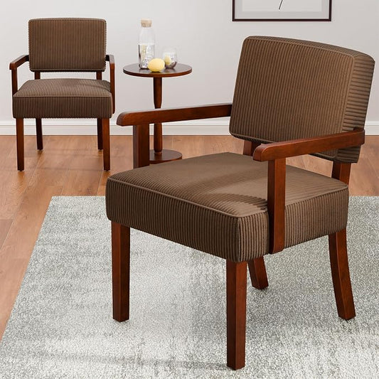 FAGAGA Corduroy Accent Chair Set of 2 with Table, Mid Century Modern Armchairs with Solid Wood Frame, Oversized Reading Leisure Chair (Corduroy Brown, Set of 2 with Table)