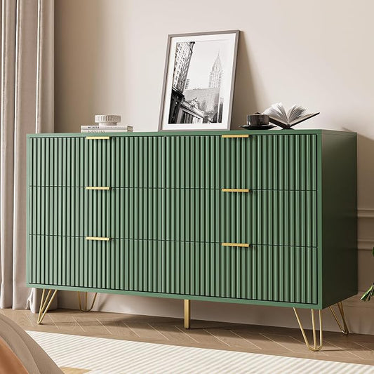 MAISONARIA Green Dresser for Bedroom, Modern Dresser with Gold Metal Handles & Chests of Drawers, Wood Chest of Drawers for Bedroom