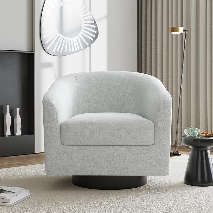 Swivel Barrel Accent Chairs Set of 2, Chenille Upholstered Armchair Living Room Chair, Modern Round Arm Chair Small Single Sofa Bedroom Reading Seat - Beige