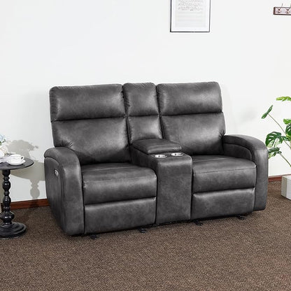 MCombo Zero Wall Recliner Loveseat, 2-Seat Power Wall Hugger Sofa with USB & Type-C Dual Ports, for Small Space, Living Room, RV PR646 (Dark Grey, Loveseat with Console)