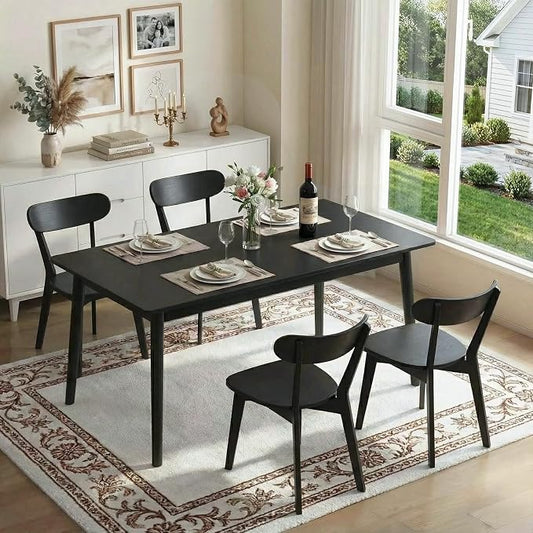 100% Solid Wood Dining Chairs,Mid Century Modern Dining Chairs with Rounded Backrest,Kitchen,Dining Room Chairs Set of 1/2/4 (6, Black Color)