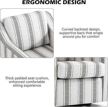 Swivel Accent Chair, Modern Round Barrel Arm Chair for Living Room, Bedroom, Comfy Club Reading Chairs for Adults (Stripe Grey, Set of 1)