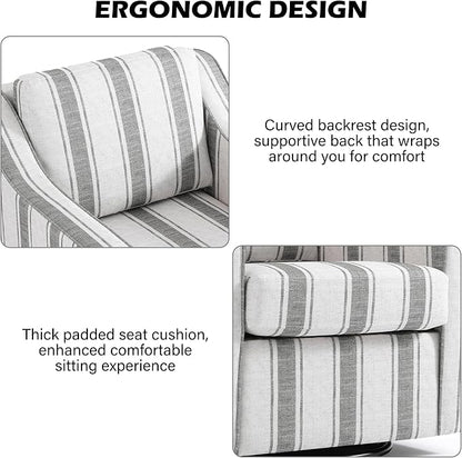 Swivel Accent Chair, Modern Round Barrel Arm Chair for Living Room, Bedroom, Comfy Club Reading Chairs for Adults (Stripe Grey, Set of 2)